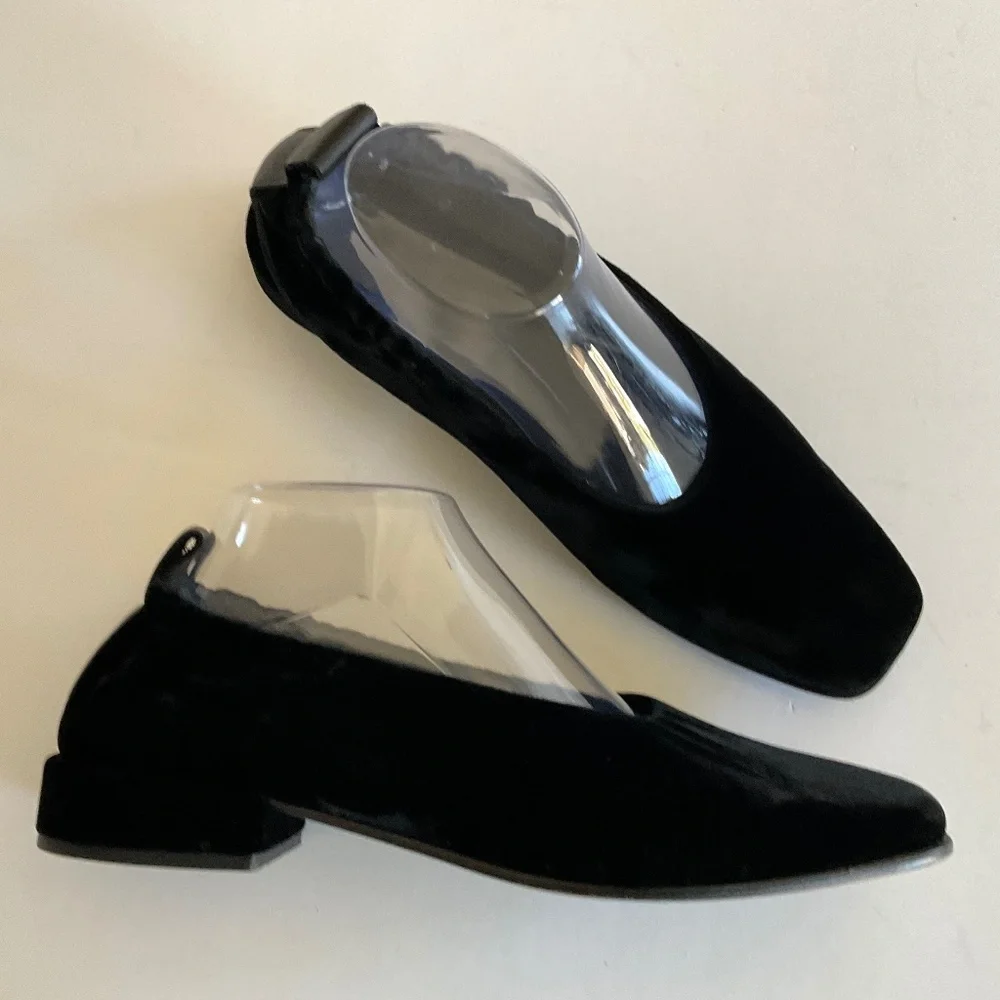 COS Black Velvet Square Toe Slip-On Loafer Size EU 39